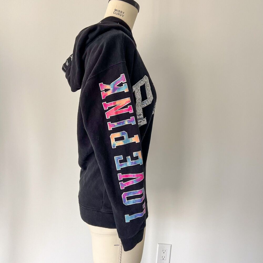 PINK Victorias Secret Womens Size XS Water Color Sequin Logo Bling Hoodie Rare - Picture 3 of 11